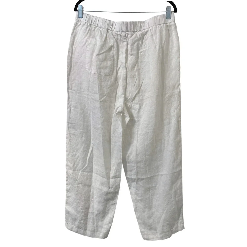 Quince 100% Linen Pants Womens L White High Rise Relaxed Crop Coastal Lagenlook‎